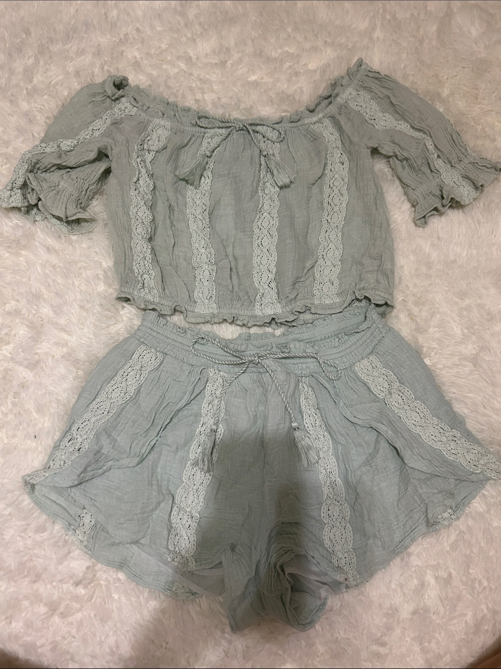 American Eagle Outfitters Mint Green Lace-Trim Two-Piece Set